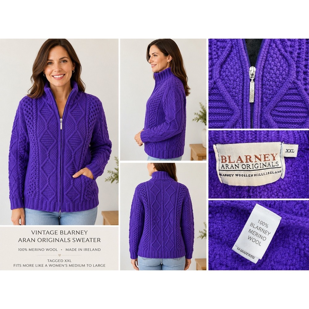 Vintage Blarney Aran Originals Irish Wool Cardigan – XXL (runs M-L)